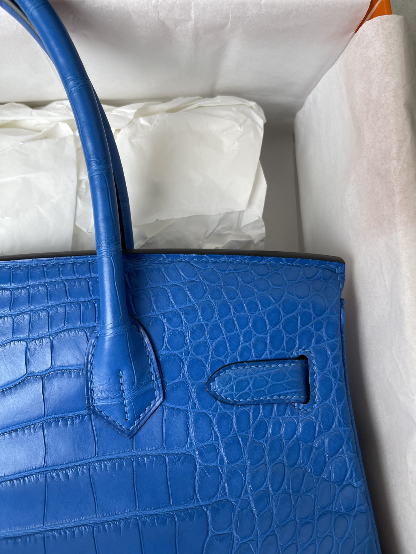 Hermes Birkin 30CM Handmade Bag In Blue Crocodile Niloticus Matte Skin